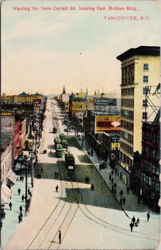 Vancouver BC Hastings Street from Carrall #72 European Import Postcard H37