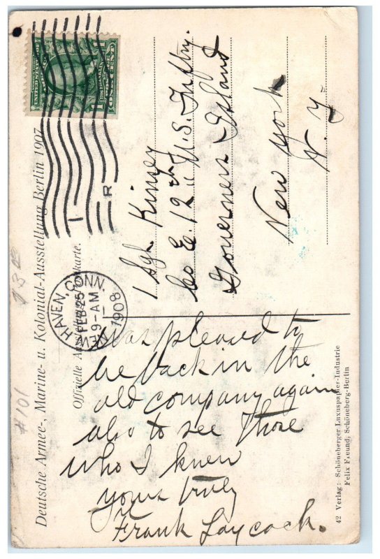 1907 Germany Army Navy Colonial House Berlin Germany Cannon Postcard