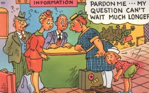 Vintage Postcard 1930's Information Booth My Question Cant Wait Longer Comic