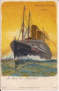 S.S. Amerika, Hamburg Amerika Ocean Liner, Ship. Mailed at Sea Seepost 1914