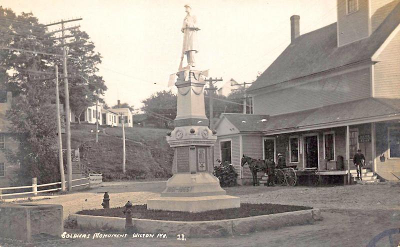 Wilton ME Soldiers Monument Horse & Wagon RPPC