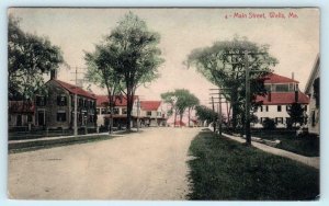 WELLS, Maine ME ~ Handcolored MAIN STREET Scene 1912 - York County Postcard