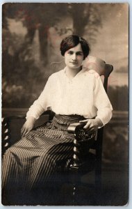 c1920s Detroit, MI Woman Lady Sitting RPPC Real Photo Postcard Chas J Merz A121