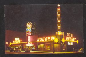 CARSON CITY NEVADA NUGGET CASINO AT NIGHT VINTAGE ADVERTISING POSTCARD OLD CARS