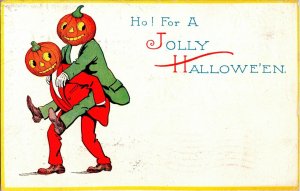 Vintage Gibson Smiling Jack O' Lantern Pumpkin Men Antique Halloween Postcard