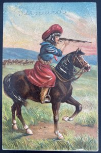 Mint USA Embossed Color Picture Postcard Cowgirl Shooting