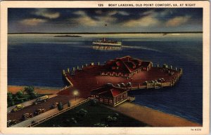 Hampton VA-Virginia Old Point Comfort Boat Landing Vintage Linen Postcard
