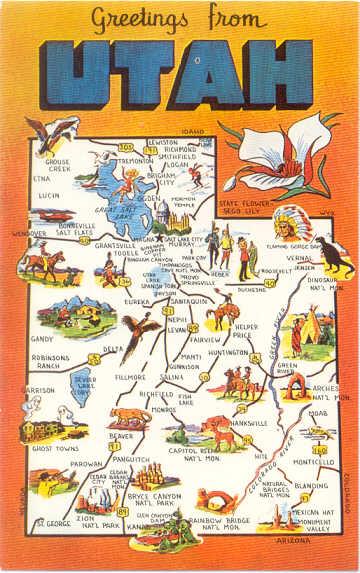 Utah Beehive State Map Card Greetings from Utah UT