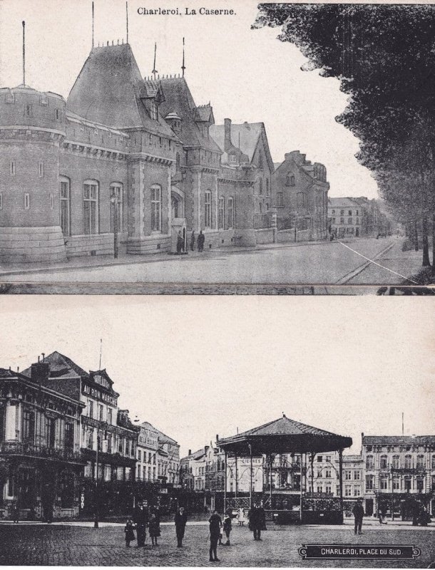 Charlerio Place Du Sud La Caserne 2x Old Belgium Postcard s