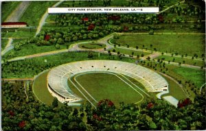 Postcard LA New Orleans Aerial View of City Park (Tad Gormley) Stadium 1940s F13