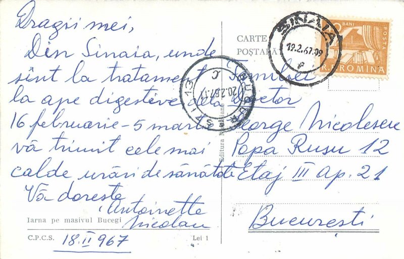 Romania iarna pe masivul bucegi schior zapada Postcard