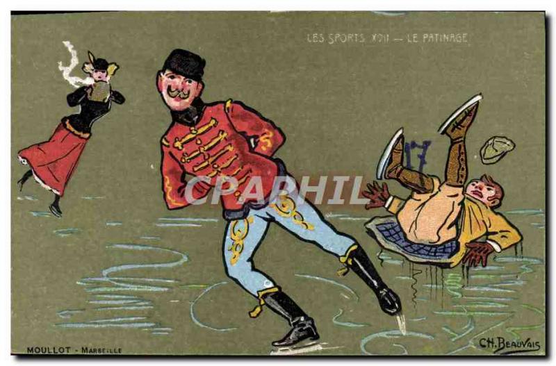 Old Postcard of Sports & # 39hiver Skating Illustrator Beauvais