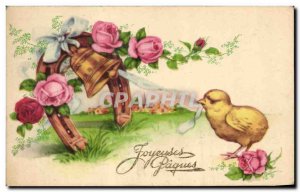 Old Postcard Happy Easter Chicks Flowers