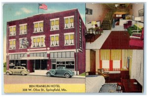 Ben Franklin Hotel Building Cars Springfield Missouri MO, Multiview Postcard