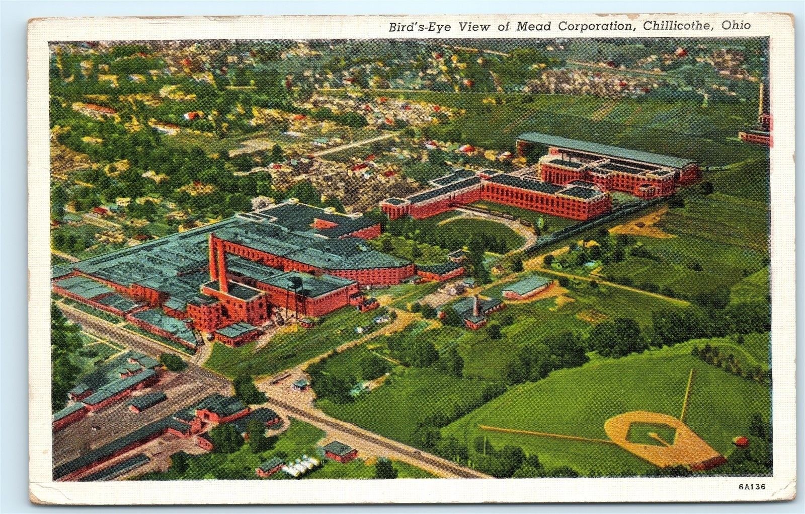 1941 Bird's Eye View of Mead Corporation Chillicothe Ohio Vintage