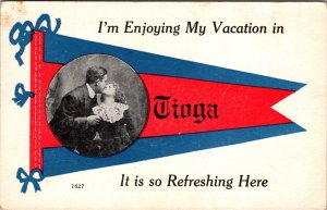 Advertising Postcard Pennant Flag Man and Woman Lovers Tioga, Pennsylvania