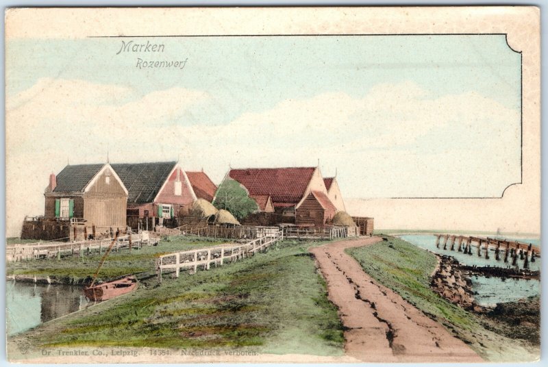 c1900s Marken, Netherlands Rozenwerf Farm Buildings Waterside Path PC A342