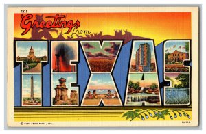 Postcard Greetings From TEXAS Vintage Standard View LARGE Letter Card