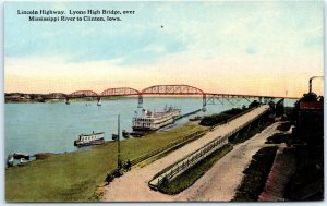 c1910s Clinton, Iowa Lyons & Fulton Bridge Advertising Postcard High Bridge A70