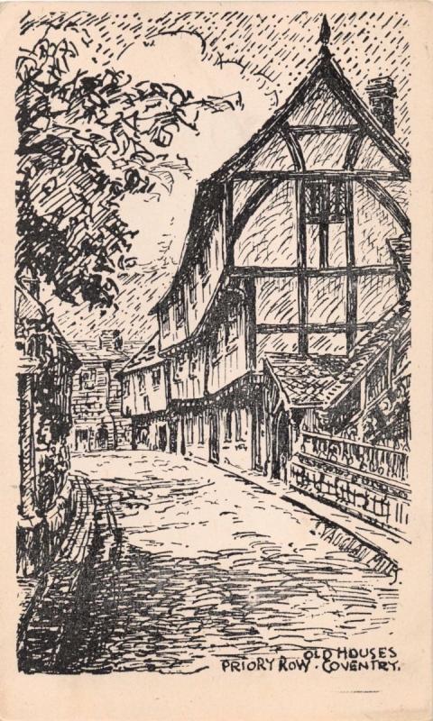 COVENTRY UK OLD HOUSES PRIORY ROW~VAUGHAN MILES ARTIST POSTCARD