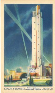 1933 Chicago Expo Thermometer Night View Indian Refining Co Postcard
