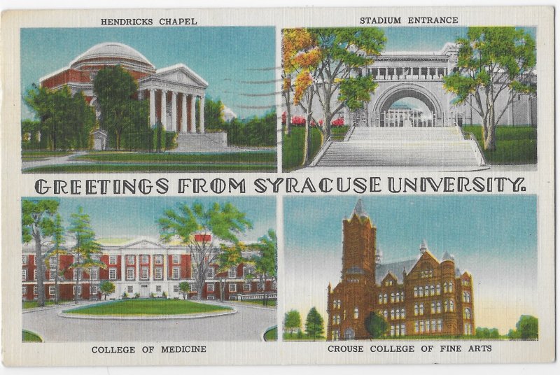 Greetings from Syracuse University 4 Views Syracuse New York Mailed 1952