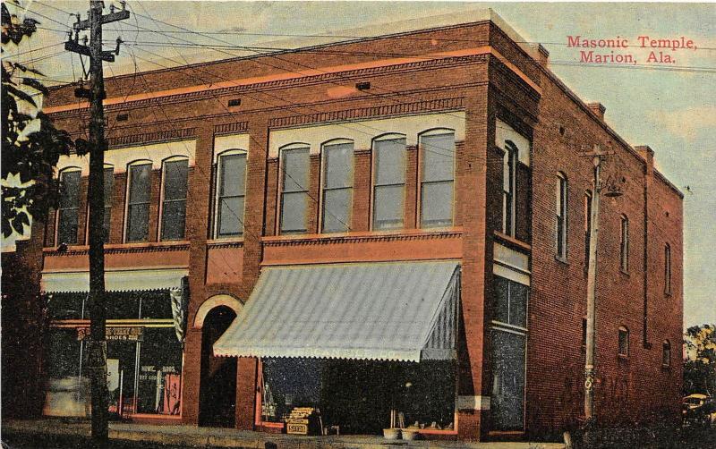 C11/ Marion Alabama AL Postcard c1910 Masonic Temple Building Fraternal
