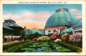 Vtg Detroit Michigan MI Horticultural Building Aquarium Belle Isle Postcard