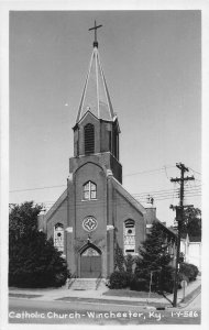 J42/ Winchester Kentucky RPPC Postcard c1940s Catholic Church Building  280