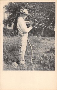 J44/ Interesting RPPC Postcard c1910 Farmer Tool Scythe Harvesting 261