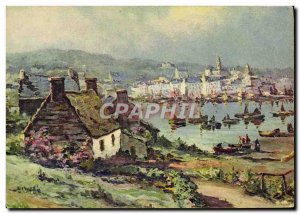 Old Postcard Audierne Vue Generale Harbor Yacht