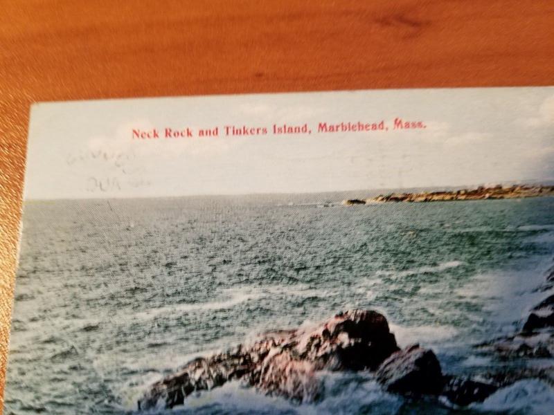 Antique Postcard, Neck Rock and Tinkers Island, Marblehead, MA