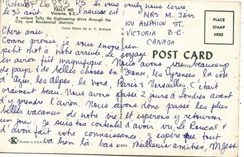 BF26853 tally HO Voctoria Brithish colombia  canada front/back image