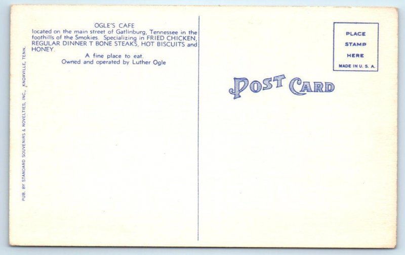 GATLINBURG, Tennessee TN ~ Luther OGLE'S CAFE c1940s Linen Roadside Postcard