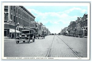 c1920 Washington Street Looking North Classic Cars Junction City Kansas Postcard