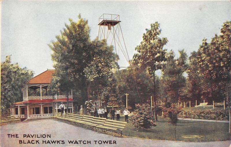 Rock Island Illinois~Black Hawk's Watch Tower Pavilion~Group of People~c1910 Pc