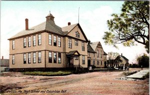 Lubec, ME Maine HIGH SCHOOL & COLUMBIAN HALL Washington County ca1910's Postcard
