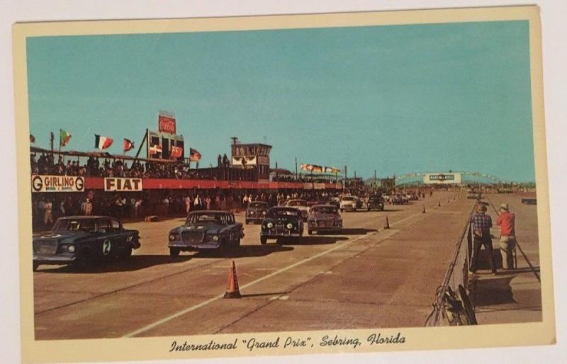 Int'l Grand Prix Sebring FL Race Cars Fiat Girling Signs Speedway Racetrack Flag