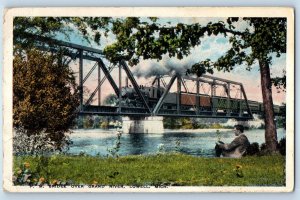 1922 Lowell Michigan Vintage Postcard Bridge Grand River Locomotive Train Posted