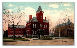 Masonic LIbrary Cedar Rapids Iowa IA UNP DB Postcard Y4