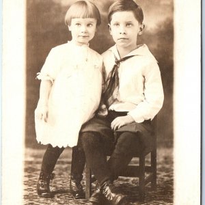 c1920s Cute Children Siblings RPPC Boy Girl Real Photo PC ID'd Frank Courts A171