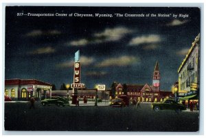 c1940s Transportation Center By Night View Cheyenne Wyoming WY Unposted Postcard