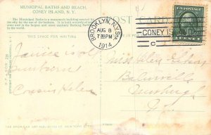 c.'14, Coney Island,, NY, Muni Baths and Beach,  Message,  Old Postcard