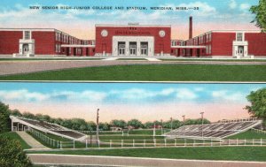 Vintage Postcard 1930's New Senior High Junior College & Stadium Meridian MS