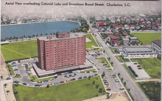 South Carolina Charleston Aerial View Overlooking Colonial Lake and Downtown ...