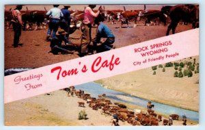 ROCK SPRINGS, WY Wyoming  TOM'S CAFE 1960 Sweetwater County Advertising Postcard