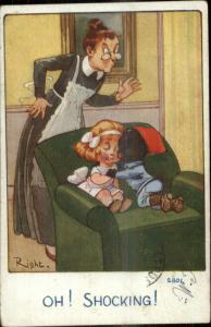 Maid or Nanny Shocked Balck Boy Kissing White Girl OH SHOCKING! Postcard