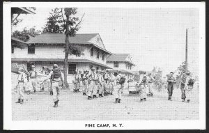 Soldiers Milling About & Buildings Pine Camp (Fort Drum) New York Unused c1940s