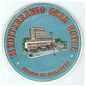 Mediterraneo Gran Hotel Palma De Mallorca Luggage Label Vintage Sticker Stamp  