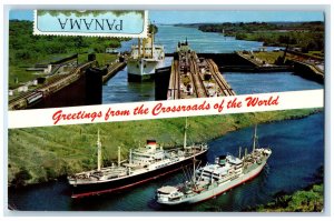 c1950's Greetings from Crossroads of the World Panama Multiview Postcard